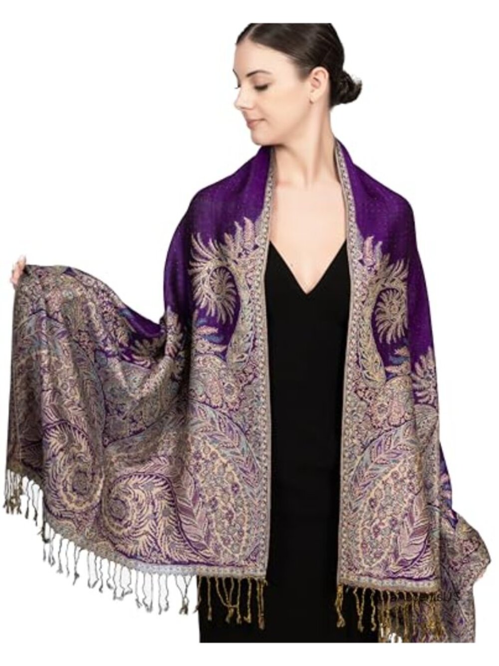 Reversible Paisley Pashmina Shawl Wrap with Fringe 78x28 Viscose Acrylic